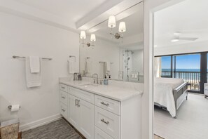 Spa-like Master Bath with Tiled Walk-In Shower and Vanity with Quartz Countertops