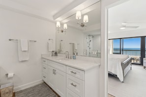 Spa-like Master Bath with Tiled Walk-In Shower and Vanity with Quartz Countertops