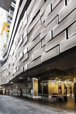 A welcoming lobby area greets residents at the building's entrance.