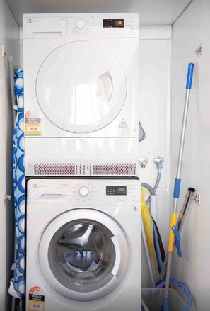 European laundry with washer and dryer 