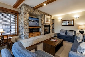 Spacious living area with fireplace