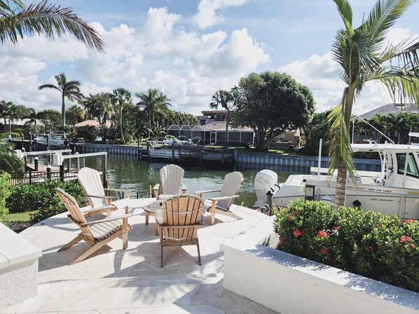 Outside seating overlooking canal