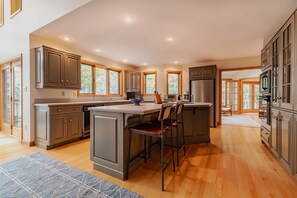 Kitchen area with counter seating