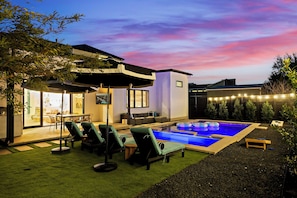 Enchanting backyard with a breathtaking sunset sky