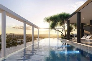 Infinity Pool with city Skyline and riverviews