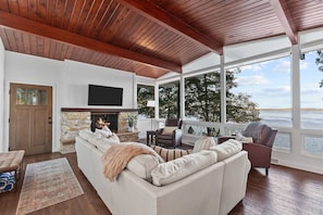 Vaulted ceilings make this room very spacious