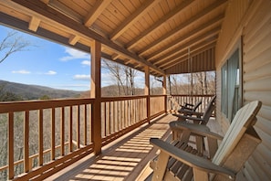 Covered Front Porch stretches the Length of the Cabin
