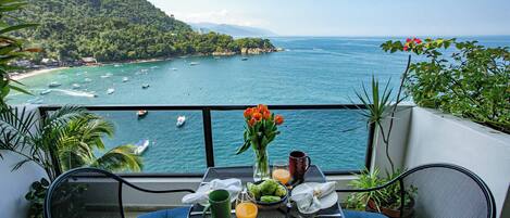Sip your morning coffee on the balcony with stunning bay views.