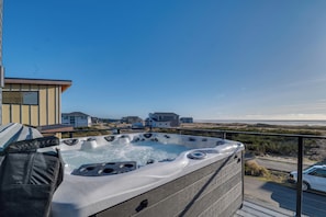 Balcony | 9-Person Hot Tub | Beach Views | Access From Living Room