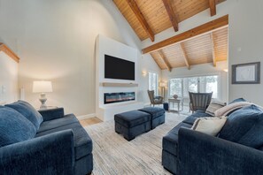 Beautiful living area with vaulted ceilings.