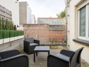 Furniture, Composite Material, Outdoor Furniture, Apartment, Balcony, Flowerpot, Chair, Houseplant, Brick, Shade