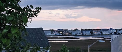 View from balcony at dusk showing wetlands across from condo.