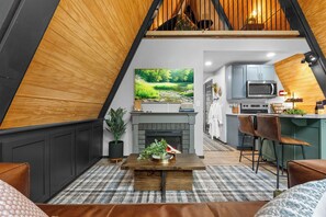 Streamlined decor and earthy tones create a calming space