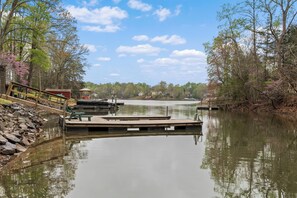 View from our dock which is nestled in a quiet cove. Water can be shallow.