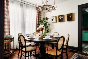 A seamless flow into the chic dining area with elegant details.