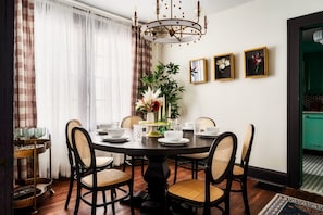 A seamless flow into the chic dining area with elegant details.