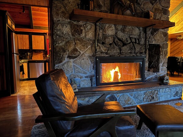 Guest House fireplace and living room