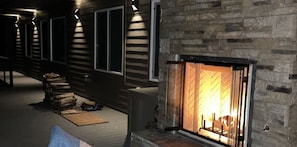 Outdoor fireplace.