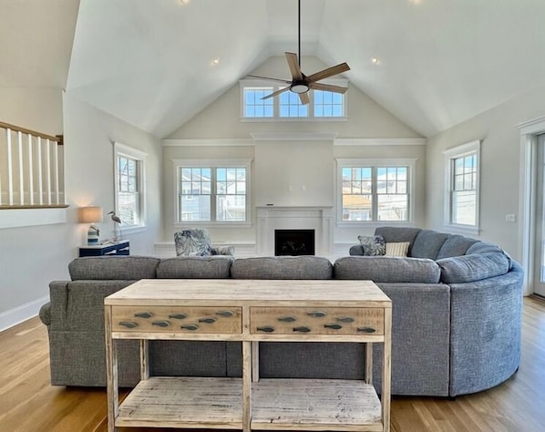 Bright living room area with plush seating
