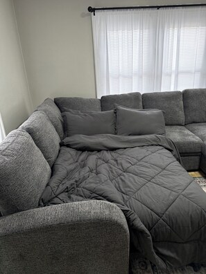 You can make a bed for extra sleeping arrangements.