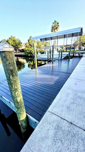 View of canal and boat lift