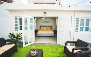 Large Outside Patio is exclusively for use of Guest, with Inflatable Spa, BBQ, Dinner Table for outdoor activity.