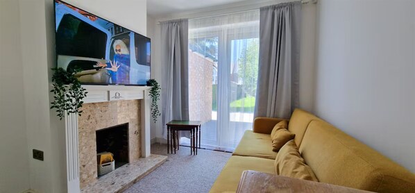A cozy lounge area with a comfortable sofa bed