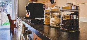 Enjoy your morning espresso made with freshly ground coffee beans.
