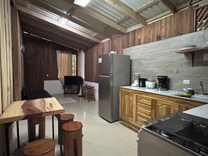 We have all the modern comforts... stove, refrigerator, TV, & great Wi-FI! 