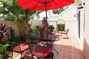 your own private walled patio garden with dining table for 8 
