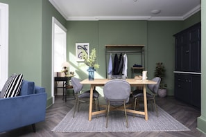 Studio with bed and kitchen