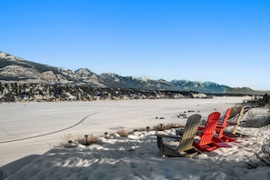 Backyard feature unobstructed views of Lake Windermere and the Rocky Mountains.