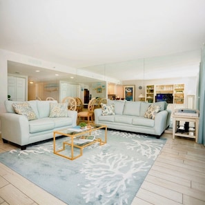 Living room with a queen size sofa bed