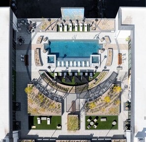 Aerial View of the Roof Top Swimming pool and surrounding area.