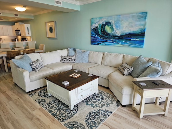 Nice sectional for ample seating in living room.