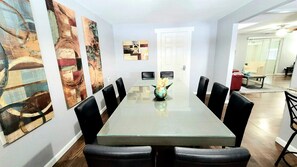 Large modern and sleek table to host a large gathering.
