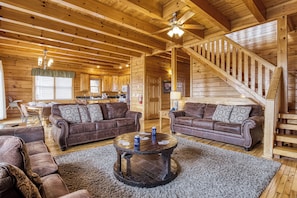 Open layout concept offers seamless transitions between living and dining areas.