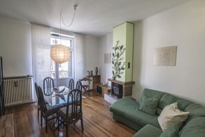 Living room overlooking Luino's bustling main street.