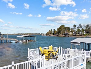 Quiet deep water cove with pier, dock and covered boat slip