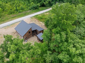 Aerial view of backyard