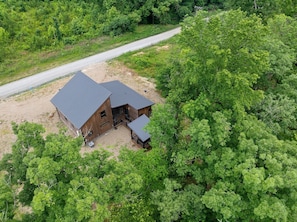 Aerial view of backyard