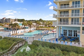 Majestic Beach Resort in Panama City Beach, Florida, offers an impressive array of pool options designed to cater to all guests' preferences. The resort features five pools, including two indoor heated pools.