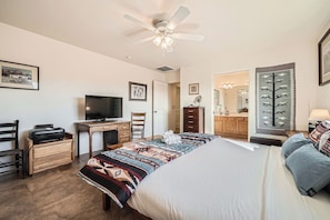 Master bedroom King bed TV and wireless printer