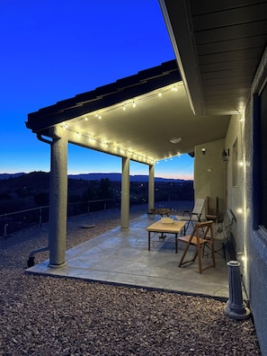 Patio with unobstructed views of sunsets and stars!