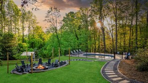 As the sun sets through the trees, gather your group around the glowing fire pit or take a peaceful dip in the private pool. This is where evenings turn into unforgettable memories.