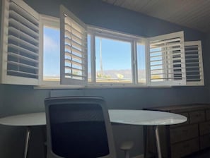 Office desk with monitor in located in the large bedroom