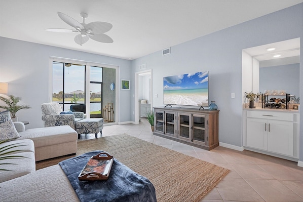 Comfy, Bright Living Room with 55" Smart TV