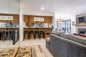Living Room - Wood Burning Fireplace, Flatscreen TV