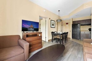 Spacious living room and dining room. Sofa bed available