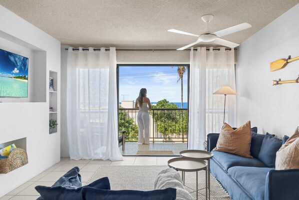 Take in the lovely sea views from the comfort of the living room and balcony.
